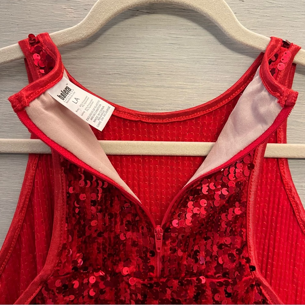 Balera Dance Wear Red Sequined Open‎ Razor Back Tank Top Large GC - Picture 7 of 8